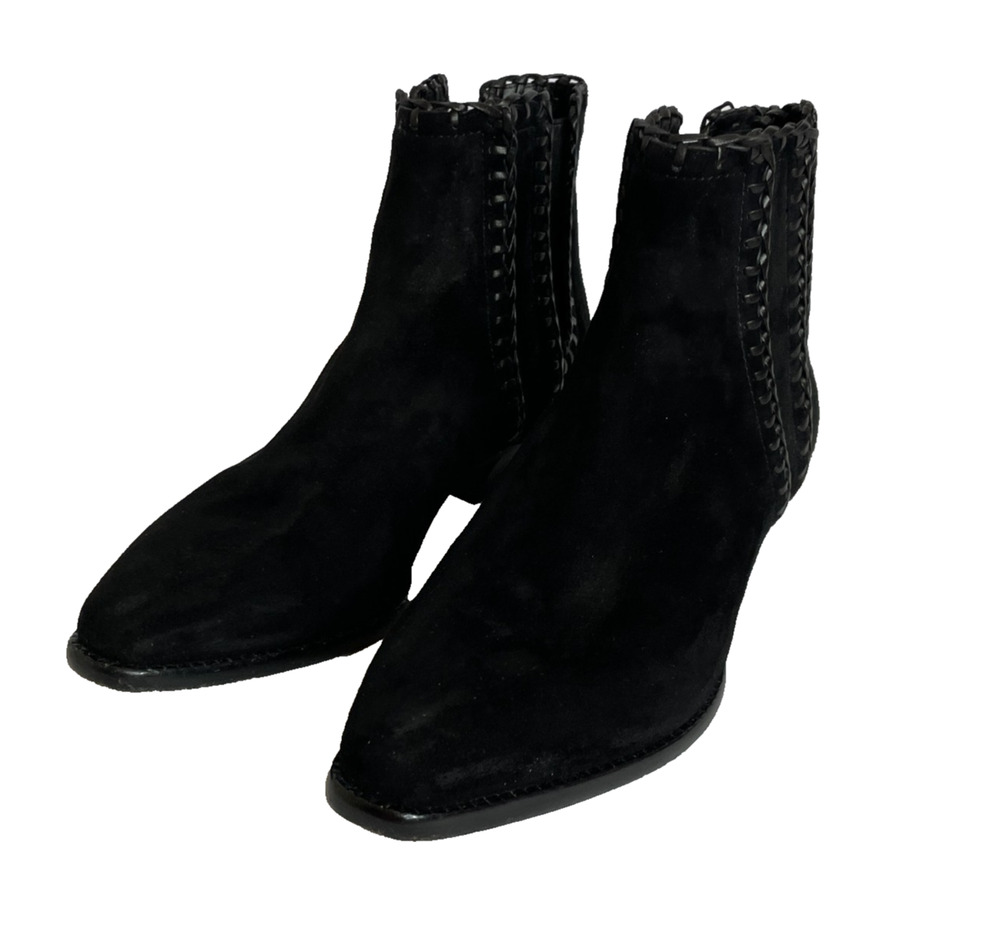 Women's 8.5 Michael Kors Collection Presley Whipstitch Black Suede Chelsea Boots